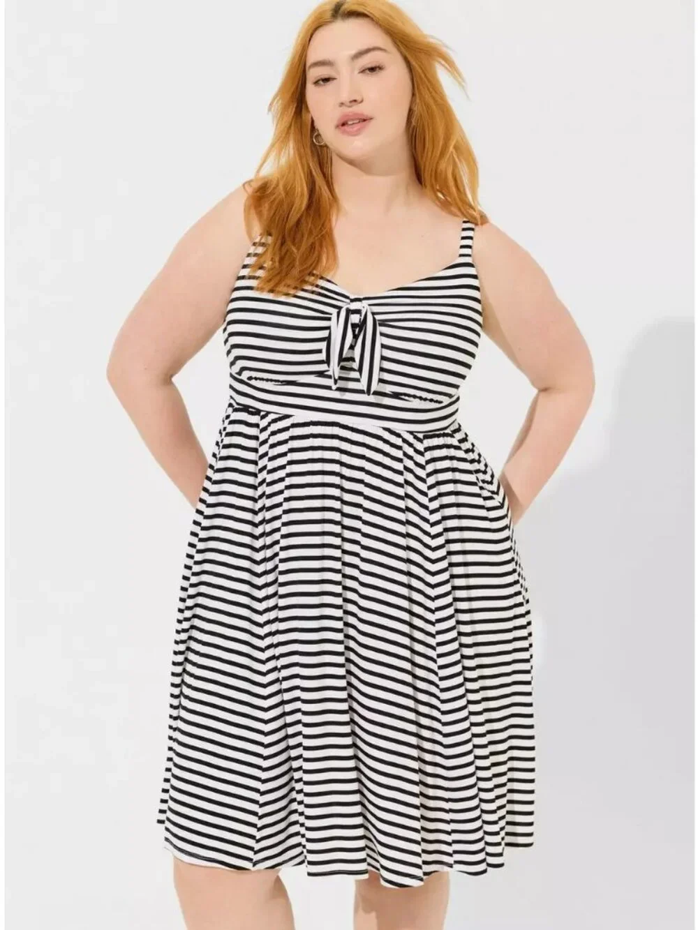 Torrid Black & White Stripe Super Soft Tie Front Skater Dress - Picture 3 of 4
